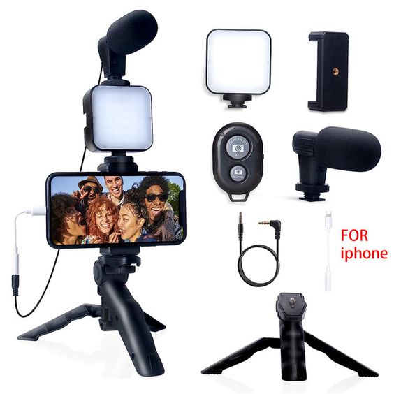 Vlogging Kit With Tripod Phone Holder Mini Microphone LED Fill Light Starter